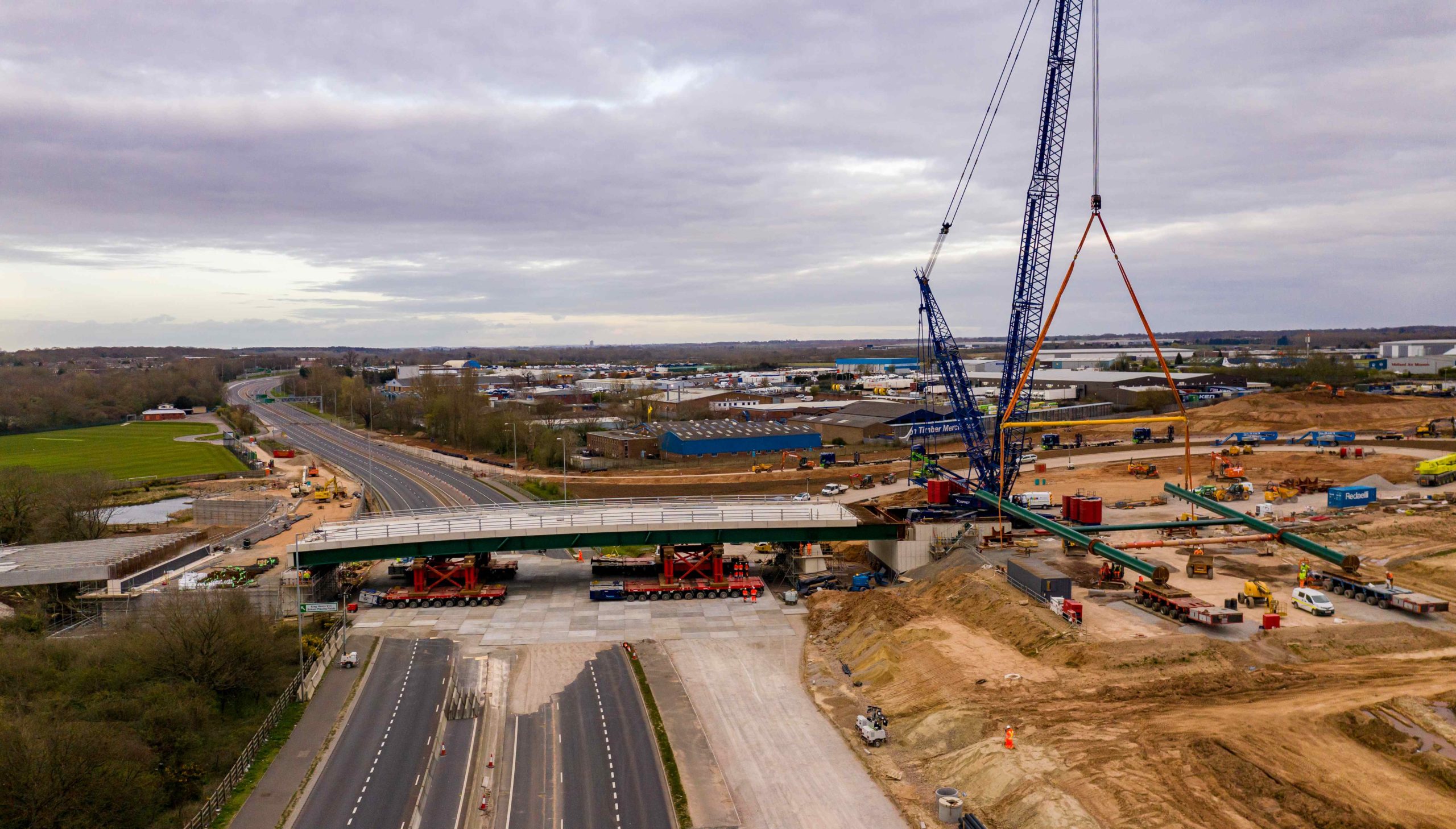 Osprey installing motorway bridge for Jaguar Land Rover across a motorway