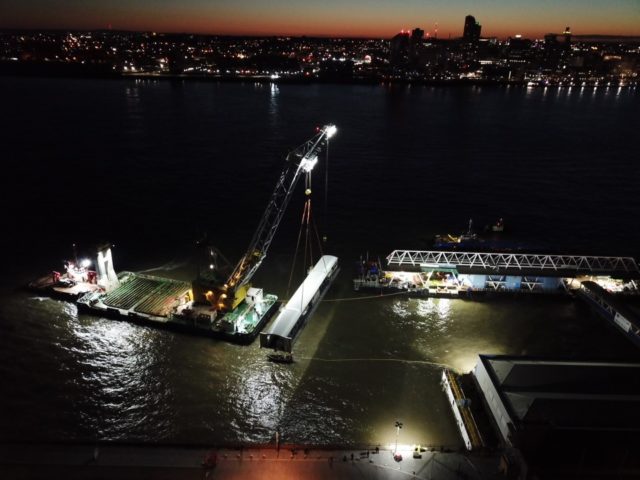 Osprey Mersey Ferry Linkspans being lifted in the dark